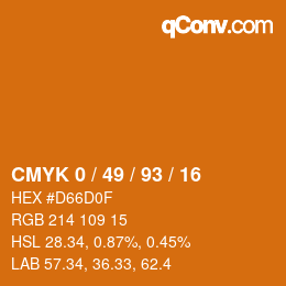 颜色代码: CMYK 0 / 49 / 93 / 16 | qconv.com