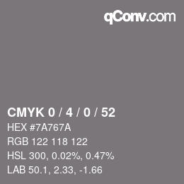 Color code: CMYK 0 / 4 / 0 / 52 | qconv.com