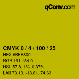 カラーコード: CMYK 0 / 4 / 100 / 25 | qconv.com