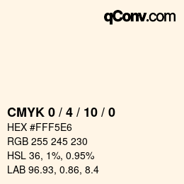 カラーコード: CMYK 0 / 4 / 10 / 0 | qconv.com