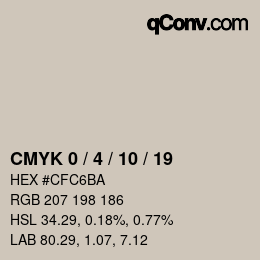 Code couleur: CMYK 0 / 4 / 10 / 19 | qconv.com