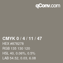 カラーコード: CMYK 0 / 4 / 11 / 47 | qconv.com