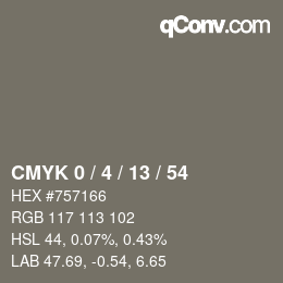 カラーコード: CMYK 0 / 4 / 13 / 54 | qconv.com