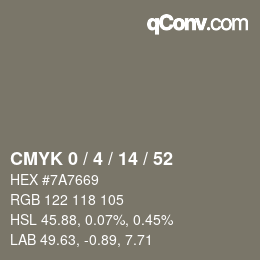 カラーコード: CMYK 0 / 4 / 14 / 52 | qconv.com