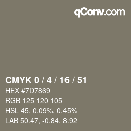 カラーコード: CMYK 0 / 4 / 16 / 51 | qconv.com