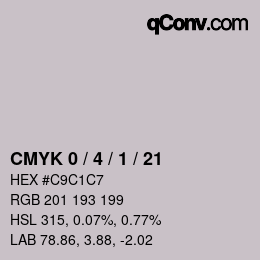 カラーコード: CMYK 0 / 4 / 1 / 21 | qconv.com