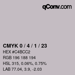 Farbcode: CMYK 0 / 4 / 1 / 23 | qconv.com