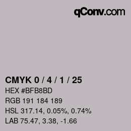 カラーコード: CMYK 0 / 4 / 1 / 25 | qconv.com