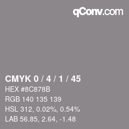 Código de color: CMYK 0 / 4 / 1 / 45 | qconv.com