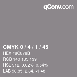 颜色代码: CMYK 0 / 4 / 1 / 45 | qconv.com