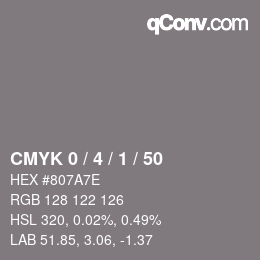 カラーコード: CMYK 0 / 4 / 1 / 50 | qconv.com