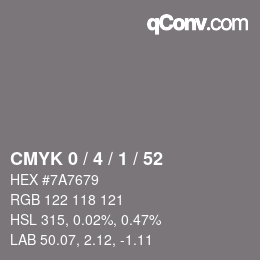 Farbcode: CMYK 0 / 4 / 1 / 52 | qconv.com