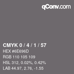 カラーコード: CMYK 0 / 4 / 1 / 57 | qconv.com