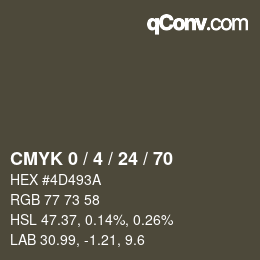 カラーコード: CMYK 0 / 4 / 24 / 70 | qconv.com