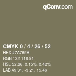 カラーコード: CMYK 0 / 4 / 26 / 52 | qconv.com