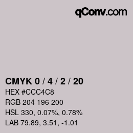 カラーコード: CMYK 0 / 4 / 2 / 20 | qconv.com