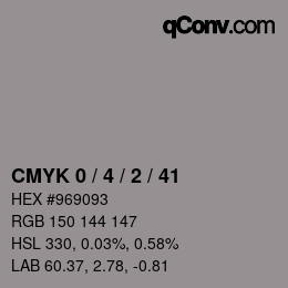 Farbcode: CMYK 0 / 4 / 2 / 41 | qconv.com