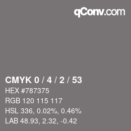 Color code: CMYK 0 / 4 / 2 / 53 | qconv.com