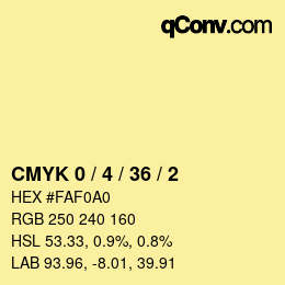 カラーコード: CMYK 0 / 4 / 36 / 2 | qconv.com