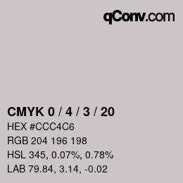 カラーコード: CMYK 0 / 4 / 3 / 20 | qconv.com