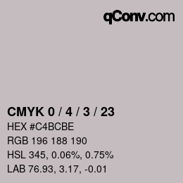 カラーコード: CMYK 0 / 4 / 3 / 23 | qconv.com