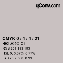 カラーコード: CMYK 0 / 4 / 4 / 21 | qconv.com
