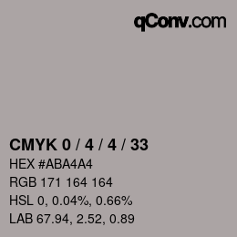 Farbcode: CMYK 0 / 4 / 4 / 33 | qconv.com