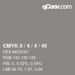 Farbcode: CMYK 0 / 4 / 4 / 45 | qconv.com