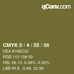 カラーコード: CMYK 0 / 4 / 55 / 56 | qconv.com