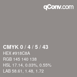 Farbcode: CMYK 0 / 4 / 5 / 43 | qconv.com