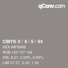 Farbcode: CMYK 0 / 4 / 5 / 44 | qconv.com