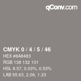 カラーコード: CMYK 0 / 4 / 5 / 46 | qconv.com
