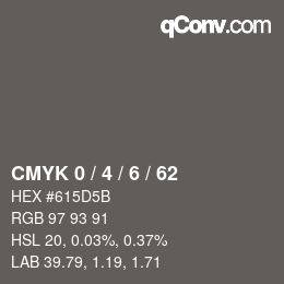 カラーコード: CMYK 0 / 4 / 6 / 62 | qconv.com