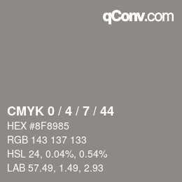 カラーコード: CMYK 0 / 4 / 7 / 44 | qconv.com