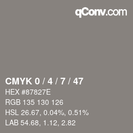 カラーコード: CMYK 0 / 4 / 7 / 47 | qconv.com