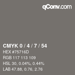 カラーコード: CMYK 0 / 4 / 7 / 54 | qconv.com