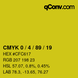 カラーコード: CMYK 0 / 4 / 89 / 19 | qconv.com