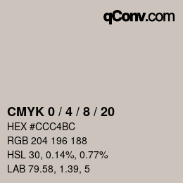 カラーコード: CMYK 0 / 4 / 8 / 20 | qconv.com