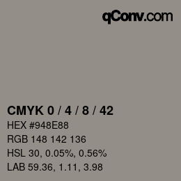 カラーコード: CMYK 0 / 4 / 8 / 42 | qconv.com