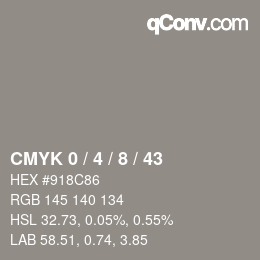 カラーコード: CMYK 0 / 4 / 8 / 43 | qconv.com