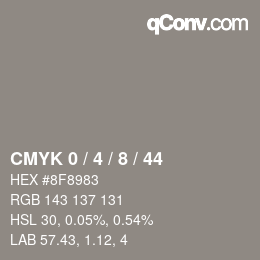 カラーコード: CMYK 0 / 4 / 8 / 44 | qconv.com