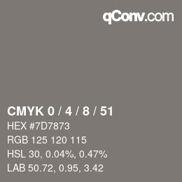 カラーコード: CMYK 0 / 4 / 8 / 51 | qconv.com