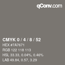 カラーコード: CMYK 0 / 4 / 8 / 52 | qconv.com