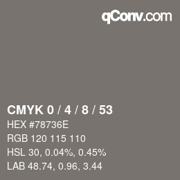 カラーコード: CMYK 0 / 4 / 8 / 53 | qconv.com