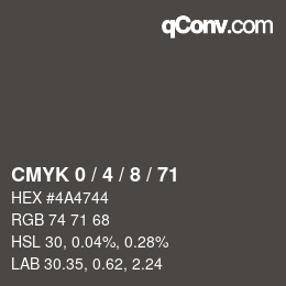 Color code: CMYK 0 / 4 / 8 / 71 | qconv.com