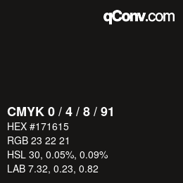 カラーコード: CMYK 0 / 4 / 8 / 91 | qconv.com