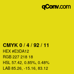 カラーコード: CMYK 0 / 4 / 92 / 11 | qconv.com