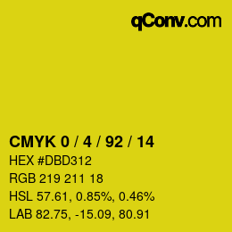 カラーコード: CMYK 0 / 4 / 92 / 14 | qconv.com