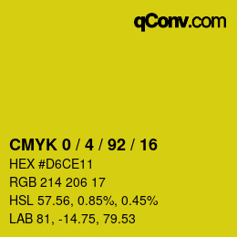 颜色代码: CMYK 0 / 4 / 92 / 16 | qconv.com