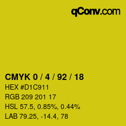 カラーコード: CMYK 0 / 4 / 92 / 18 | qconv.com
